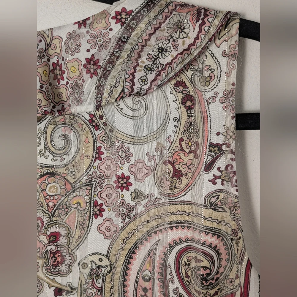 White House Black Market Tank Top Women’s 2 Paisley Sleeveless Blouse Metallic - Picture 8 of 12